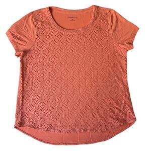 Croft & Barrow Women Blouse Size L Coral Geometric Lace Scoop Neck Pullover